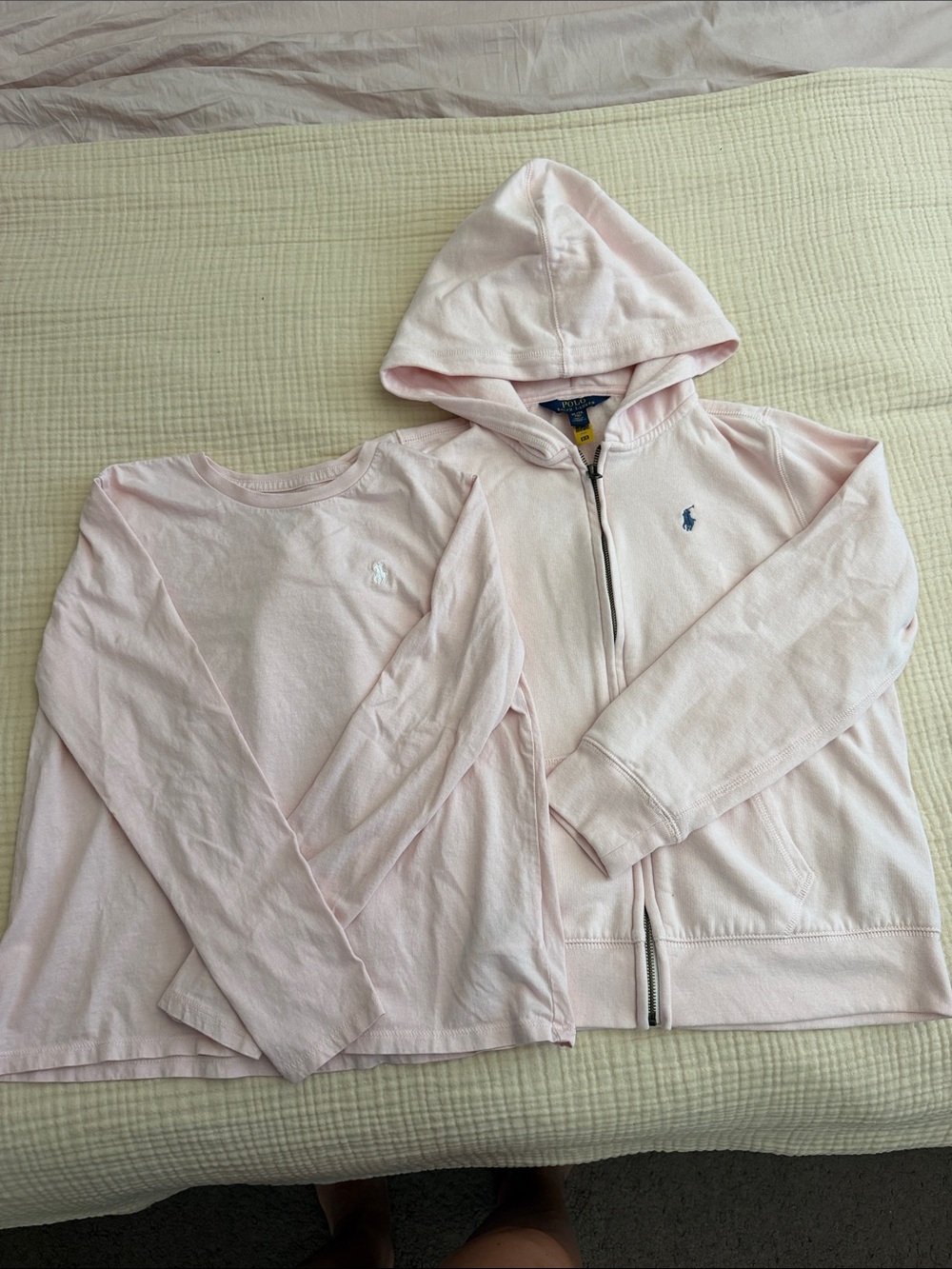 Ralph Lauren Girls Pale Pink Zip Hoodie & Long Sleeve Tee Set